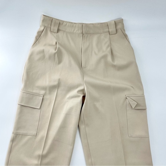 nasty gal light‎ khaki high rise pleated dress style cargo pants 6 - Picture 3 of 10